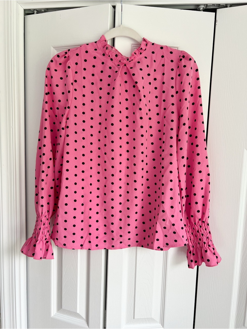 NWOT Large Pink Polka Dot Long-Sleeve Women's Blouse